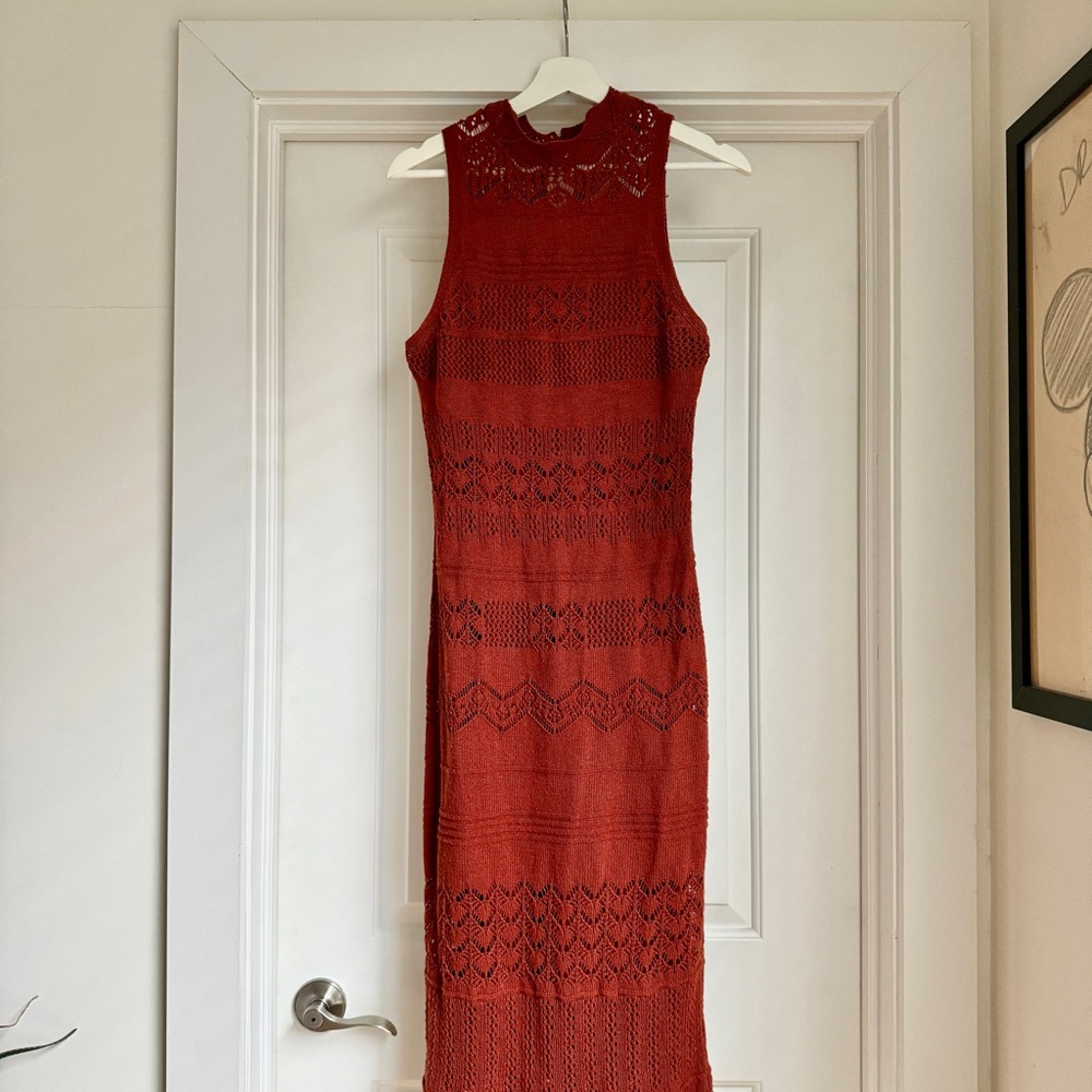 Anthropologie Knit Midi Dress Red Burnt Orange